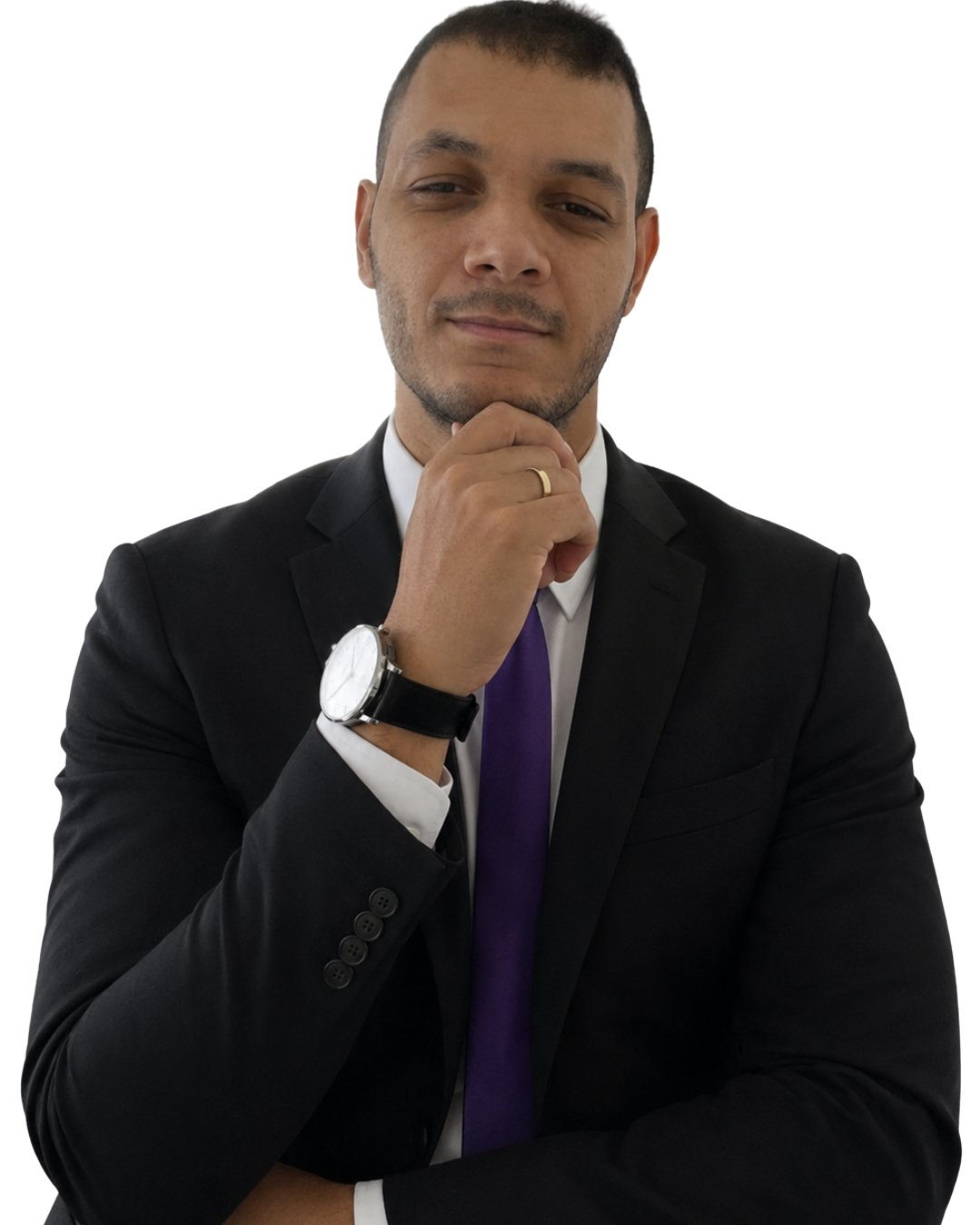 Alex Santos de terno preto e gravata violeta